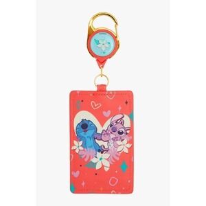 Loungefly Disney Lilo‎ & Stitch Angel & Stitch Floral Heart Retractable Lanyard